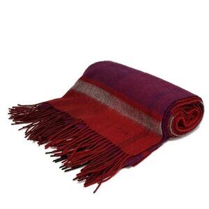 Auth FURLA - Red Purple Light gray Wool Scarf